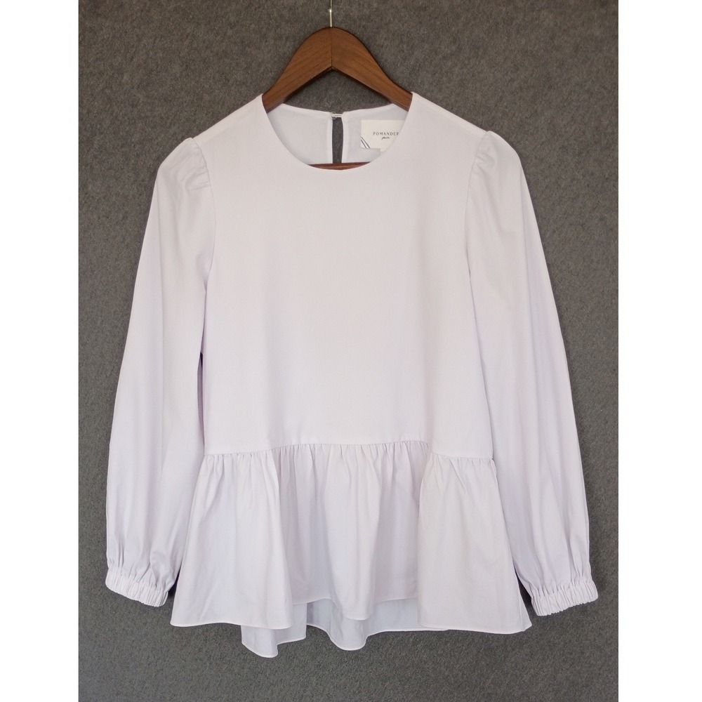 Tuckernuck Pomander Place White Peplum Long Sleeve Puff Sleeve Blouse Top XS